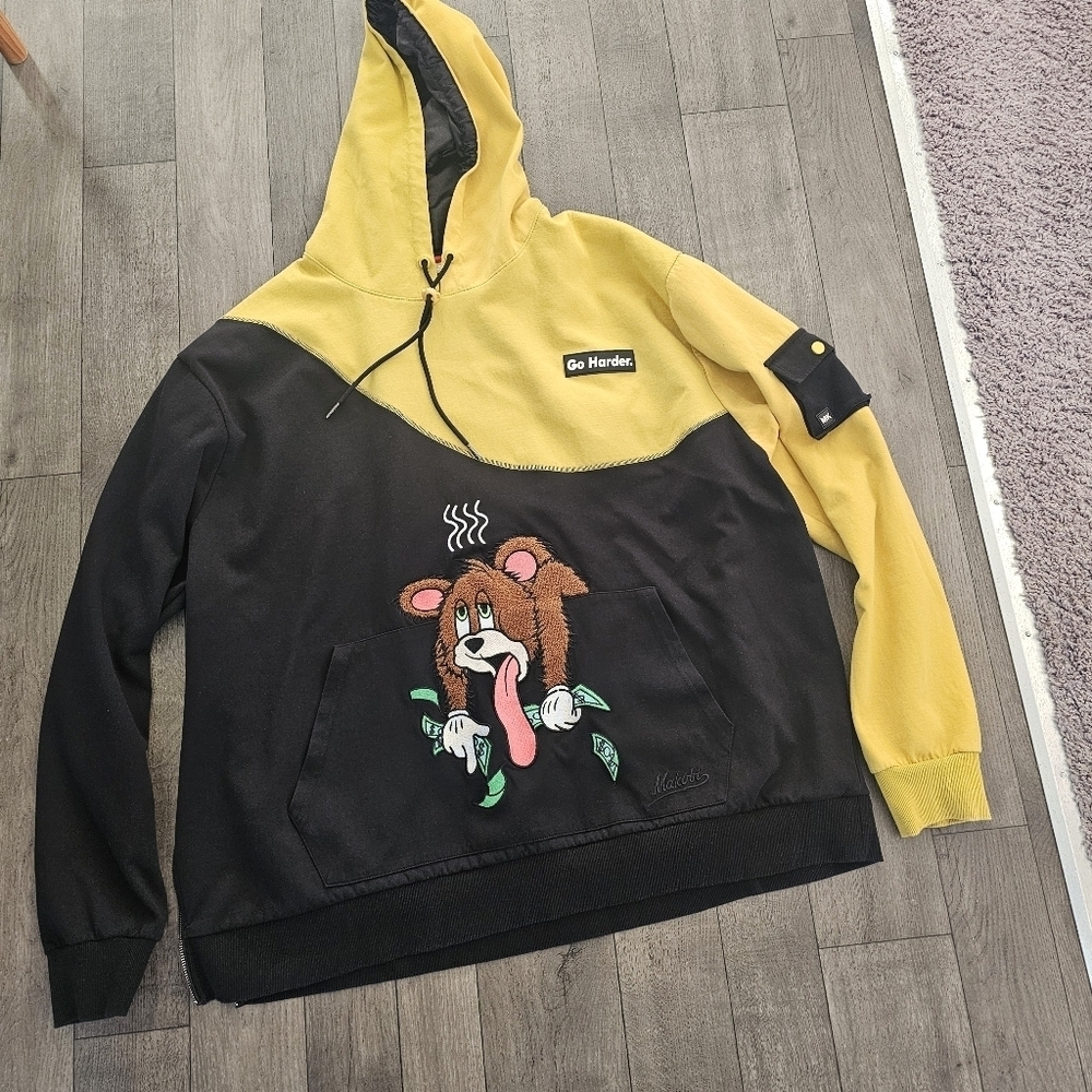 MAKOBI Yellow and Black Graphic Hoodie Size 5xb Street Wear - Picture 3 of 10